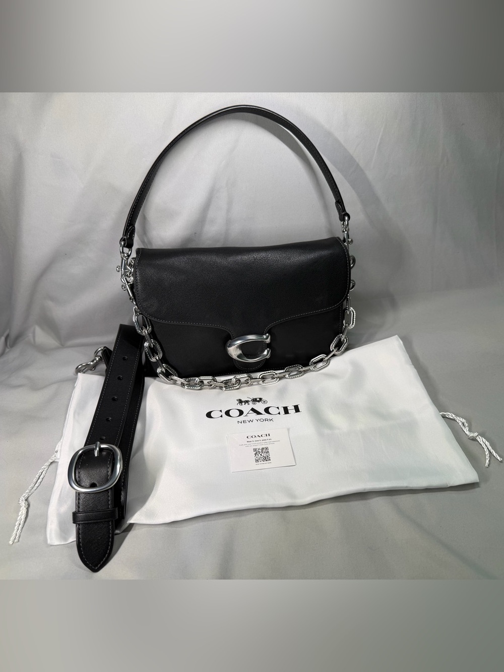 Coach Chain Tabby 26 Black Glovetanned Leather Silver Hardware 3 Straps EUC